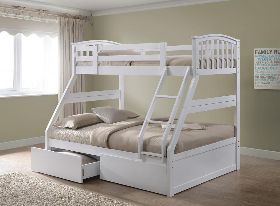Artisan Anchorage White Finish Three Sleeper Bunk Bed with Two Pullout Drawers