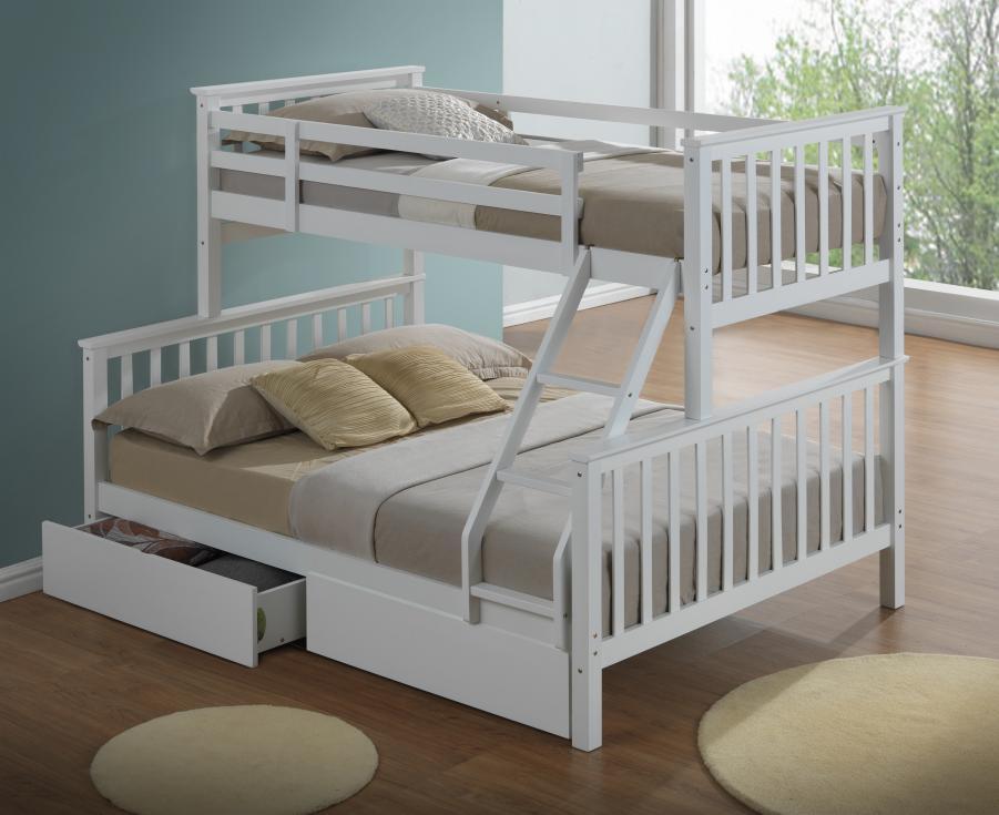 Artisan Juneau White Finish Three Sleeper Bunk Bed with Two Pullout Drawers