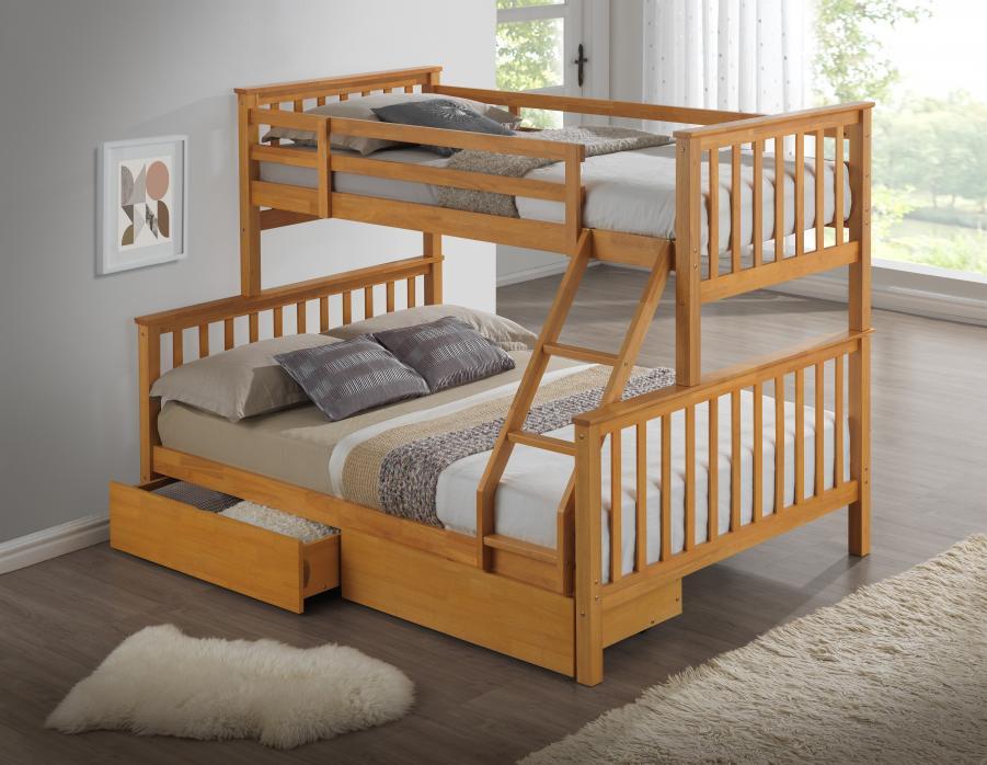 Artisan Juneau Beech Finish Three Sleeper Bunk Bed with Two Pullout Drawers