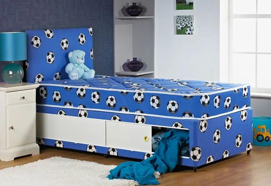 DreamMode The Football Divan Bed with Sliding Storage and Headboard Includes Base Mattress and Headboard