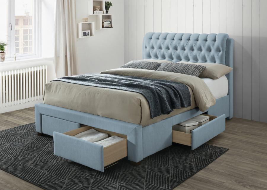 Artisan Rosetta Blue Fabric 4 Drawer Bed