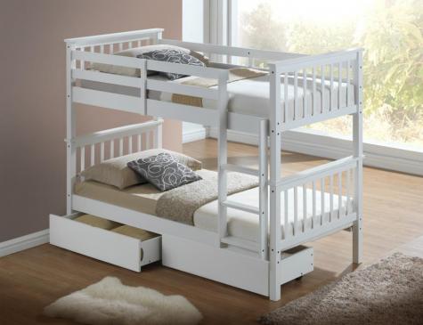 Artisan Alaska White Finish Bunk Bed with Two Underbed Drawers