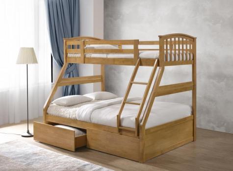Artisan Anchorage Oak Finish Three Sleeper Bunk Bed with Two Pullout Drawers