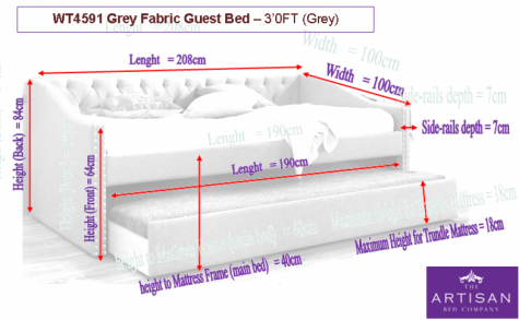 Artisan Selina Grey Fabric Guest Bed with Pullout Trundle